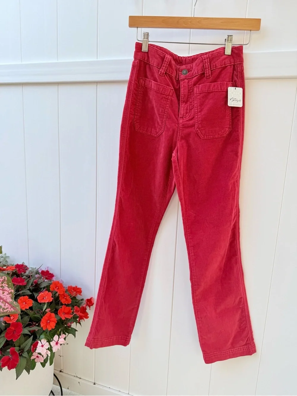 Free People Red Corduroy High Time Velvet Kick Flare Pants